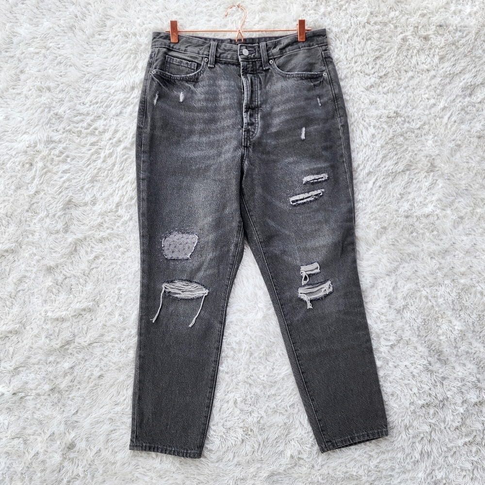Old Navy Extra High Rise O.G. Straight Faded Black Distressed Jeans‎